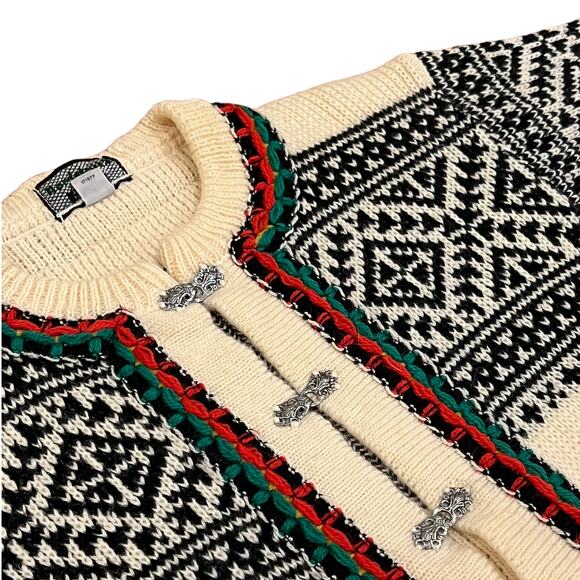 Vintage Norwegian Nordstrikk Wool Fair Isle Cardigan Pewter Toggles Unisex S/M - Picture 11 of 11